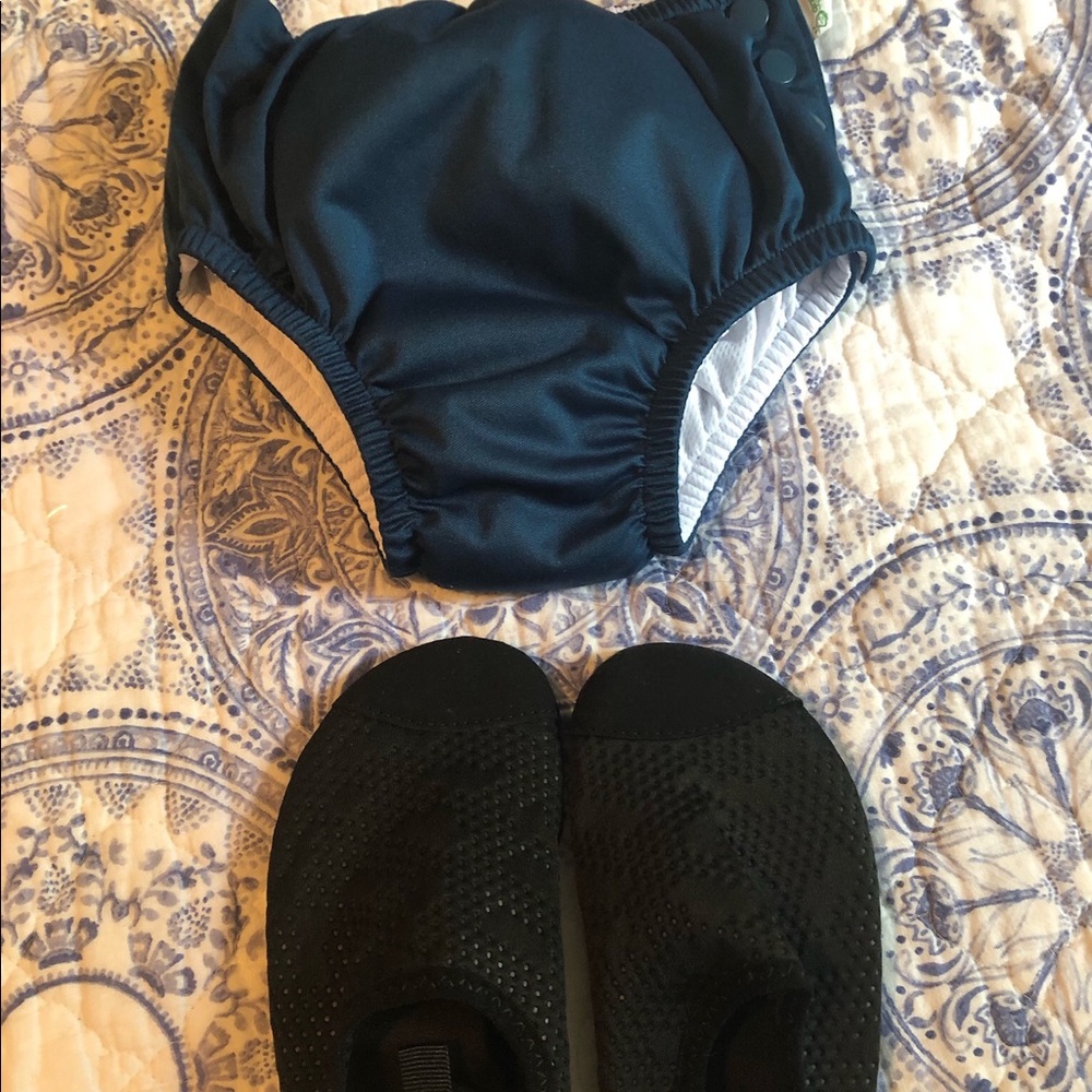 Toddler Boy Reusable swim diaper and water shoes
